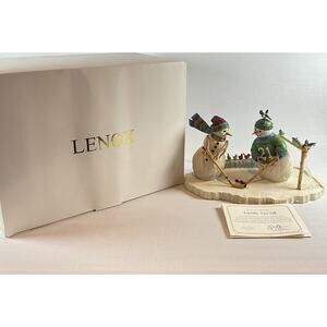 LENOX SNOWMAN LYNN BYWATERS “FRIENDLY FACEOFF” HOCKEY & BIRDS FIGURINE W/COA